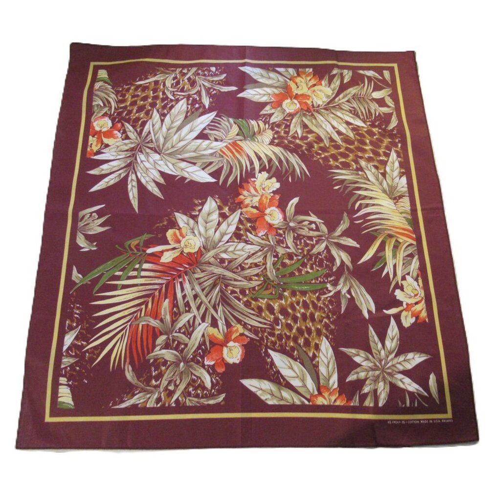 Les Foulards D'Henriette Women Scarf Maroon Floral Vintage USA Square 28.8"